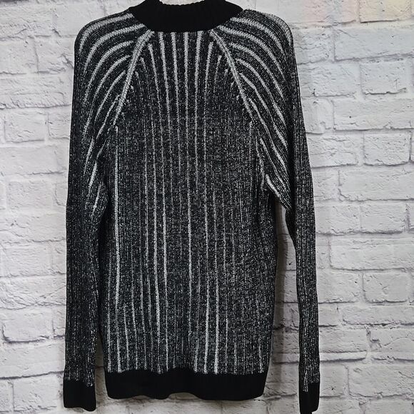 INC Men's Sweater NWT Cable Knit Black & White Ribbed Stripe Pullover Mock Neck - Picture 10 of 11